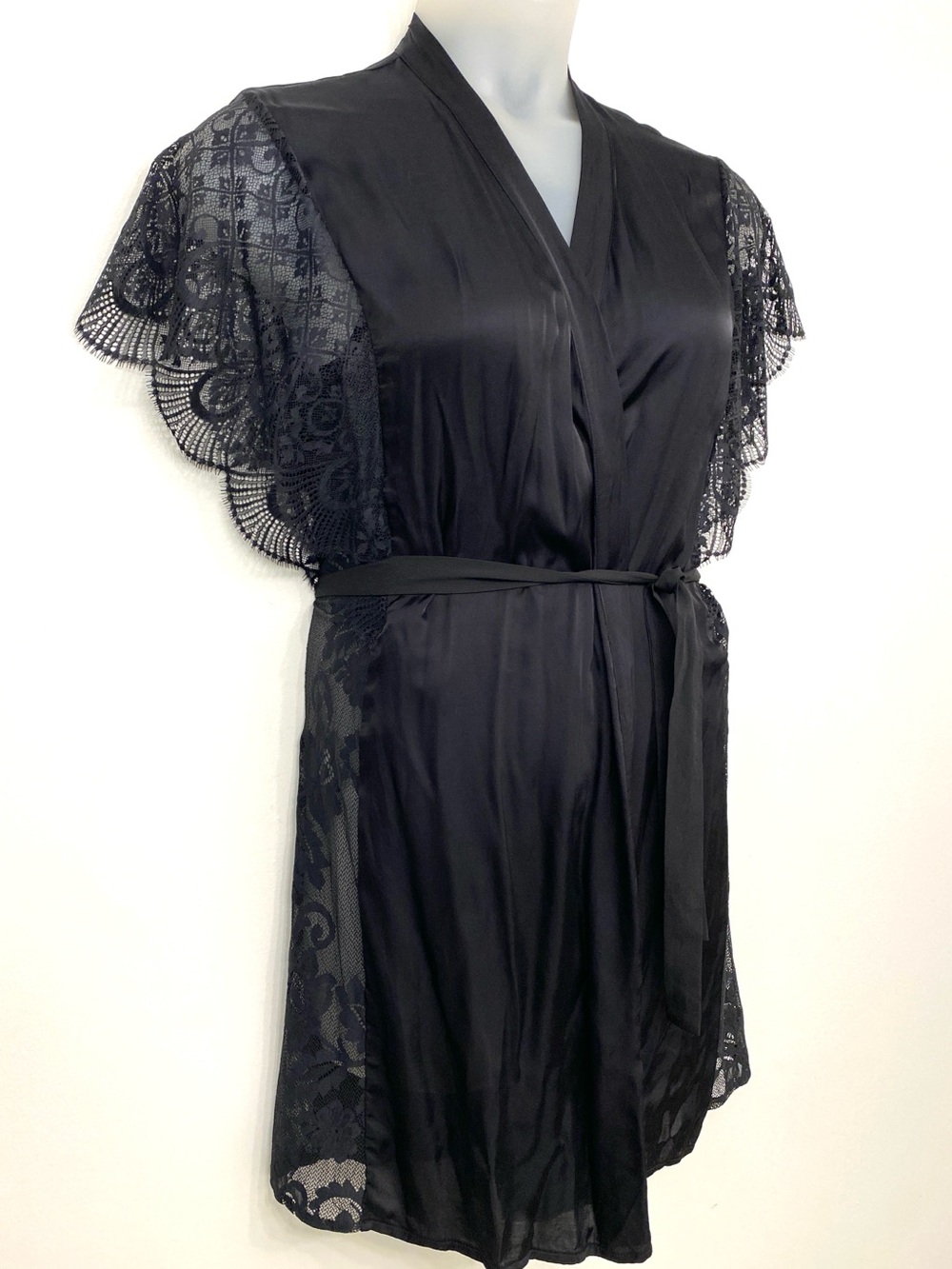 Intimissimi Black Lace Short Robe Kimono S M Old Hollywood Romantic Glamour